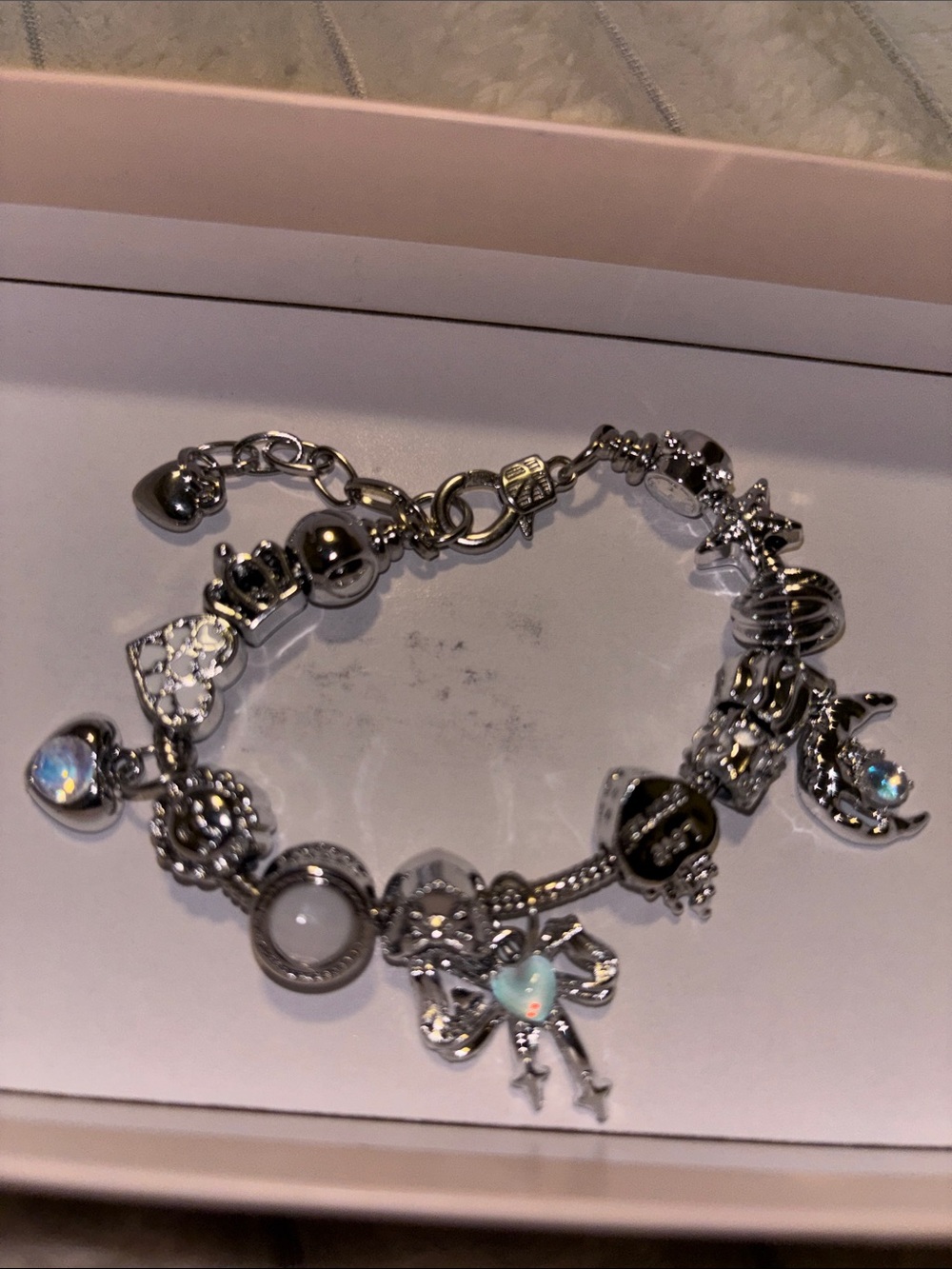 Silver Charm Bracelet with Opalescent Accents ***Titanium!!!